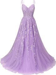 A Line 2024 Lace Violet purple Prom Dresses Lilac Long Formal Dress