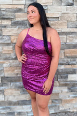 Black Sequin One-Shoulder Backless Tight Mini Dress