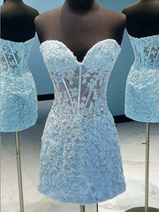 A-line Princess Lace Applique Sweetheart Sleeveless Tight Bra Short Homecoming Dress