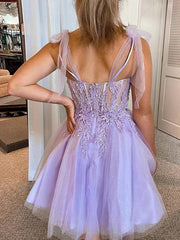 A-line Princess Tulle Applique Sweetheart Sleeveless Tight Bra Short/Mini Dress Homecoming Dress