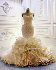 Mermaid Wedding Dresses Pleated V Neck Ruffles