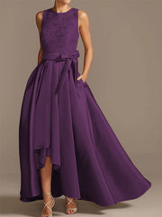 Noble A-shaped Princess Satin Belt, Ribbon Belt Applique Low Round Sleeveless Asymmetric Bride Mother of the Bride Dresses