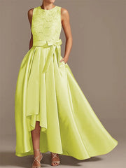 Noble A-shaped Princess Satin Belt, Ribbon Belt Applique Low Round Sleeveless Asymmetric Bride Mother of the Bride Dresses
