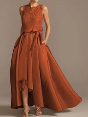 Noble A-shaped Princess Satin Belt, Ribbon Belt Applique Low Round Sleeveless Asymmetric Bride Mother of the Bride Dresses