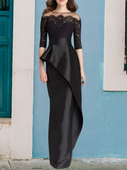 Elegant satin decals off the shoulder 1/2 sleeve to floor length Mother of the Bride Dresses
