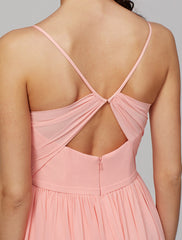 A-Line Spaghetti Strap Floor Length Chiffon Bridesmaid Dress with Criss Cross / Split Front