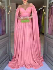 Aimishang A-Line Evening Gown Elegant Dress Formal Wedding Party Sweep / Brush Train Sleeveless Off Shoulder Capes Chiffon with Pleats
