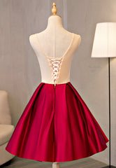 Cute Saitn Lace Short Prom Dresses, A-Line Party Dresses