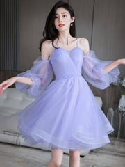 Lovely Lavender Short Prom Dress, Off the Shoulder Homecoming Dress Party Dress