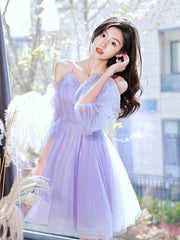Lovely Lavender Short Prom Dress, Off the Shoulder Homecoming Dress Party Dress