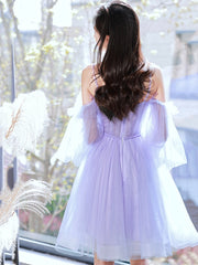 Lovely Lavender Short Prom Dress, Off the Shoulder Homecoming Dress Party Dress