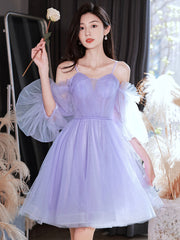 Lovely Lavender Short Prom Dress, Off the Shoulder Homecoming Dress Party Dress