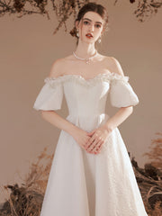 Cute Off-Shoulder Short Prom Dresses, White A-Line Evening Party Dresses