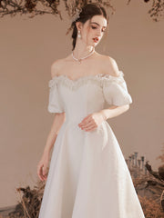 Cute Off-Shoulder Short Prom Dresses, White A-Line Evening Party Dresses