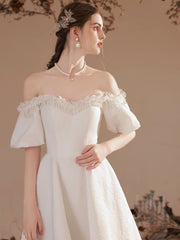 Cute Off-Shoulder Short Prom Dresses, White A-Line Evening Party Dresses