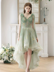 Lovely High Low Lace Party Dress, Green Tulle Short Prom Dress, Green Homecoming Dress