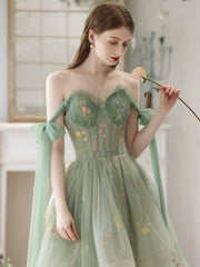 Lovely High Low Lace Party Dress, Green Tulle Short Prom Dress, Green Homecoming Dress