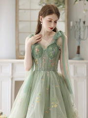 Lovely High Low Lace Party Dress, Green Tulle Short Prom Dress, Green Homecoming Dress