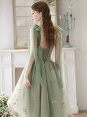 Lovely High Low Lace Party Dress, Green Tulle Short Prom Dress, Green Homecoming Dress
