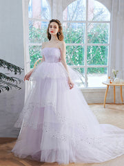 Lavender Tulle Sequins Long Prom Dress, Beautiful Evening Dress Party Dress