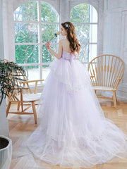 Lavender Tulle Sequins Long Prom Dress, Beautiful Evening Dress Party Dress