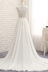 Lange A-Line Appliques Lace Chiffon trouwjurk met spleet