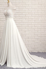 Lange A-Line Appliques Lace Chiffon trouwjurk met spleet