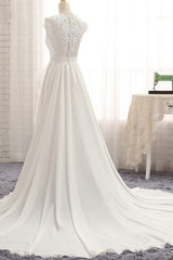 Lange A-Line Appliques Lace Chiffon trouwjurk met spleet