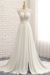 Lange A-Line Appliques Lace Chiffon trouwjurk met spleet