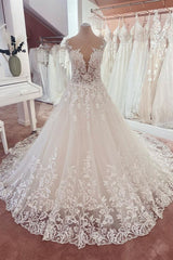 Lange A-Line Appliques Lace Sweetheart Tule trouwjurk