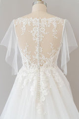 Lange A-Line Appliques Lace Tule trouwjurk met mouwen
