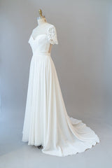 Lange A-Line Chiffon Backless trouwjurk met mouwen