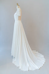 Lange A-Line Chiffon Backless trouwjurk met mouwen