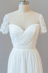 Lange A-Line Chiffon Backless trouwjurk met mouwen