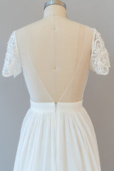 Lange A-Line Chiffon Backless trouwjurk met mouwen