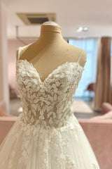 Lange A-Line spaghetti-riemen Sweetheart Floral Lace TuLle trouwjurk