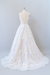 Lange a-line sweetheart Appliques Lace tule trouwjurk