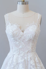Lange a-line sweetheart Appliques Lace tule trouwjurk