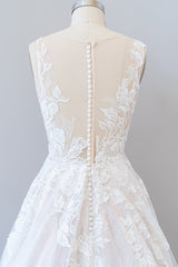 Lange a-line sweetheart Appliques Lace tule trouwjurk
