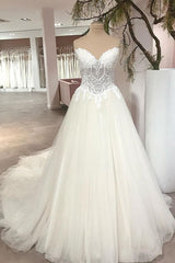 Lange a-line lieverd backless tule appliques kanten trouwjurk