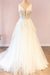 Lange a-line sweetheart spaghetti riemen tule trouwjurk