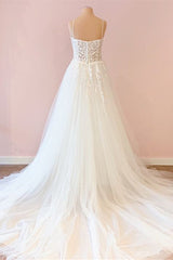 Lange a-line lieverd tule appliques kanten trouwjurk