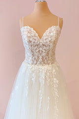 Lange a-line lieverd tule appliques kanten trouwjurk