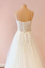Lange a-line lieverd tule appliques kanten trouwjurk