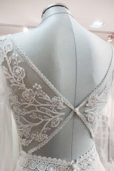 Lange A-Line Sweetheart Tulle Beadings Lace Appliques Trouwjurken met mouwen