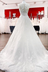 Lange A-Line Tule Jewel Lace Appliques trouwjurken