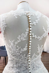 Lange A-Line Tule Jewel Lace Appliques trouwjurken