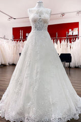 Lange A-Line Tule Jewel Lace Appliques trouwjurken