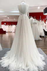 Lange A-Line Tule Open Back Halter Mouwloze kanten trouwjurken