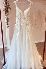 Lange A-Line Tule Sweetheart Appliques Lace Wedding Jurk